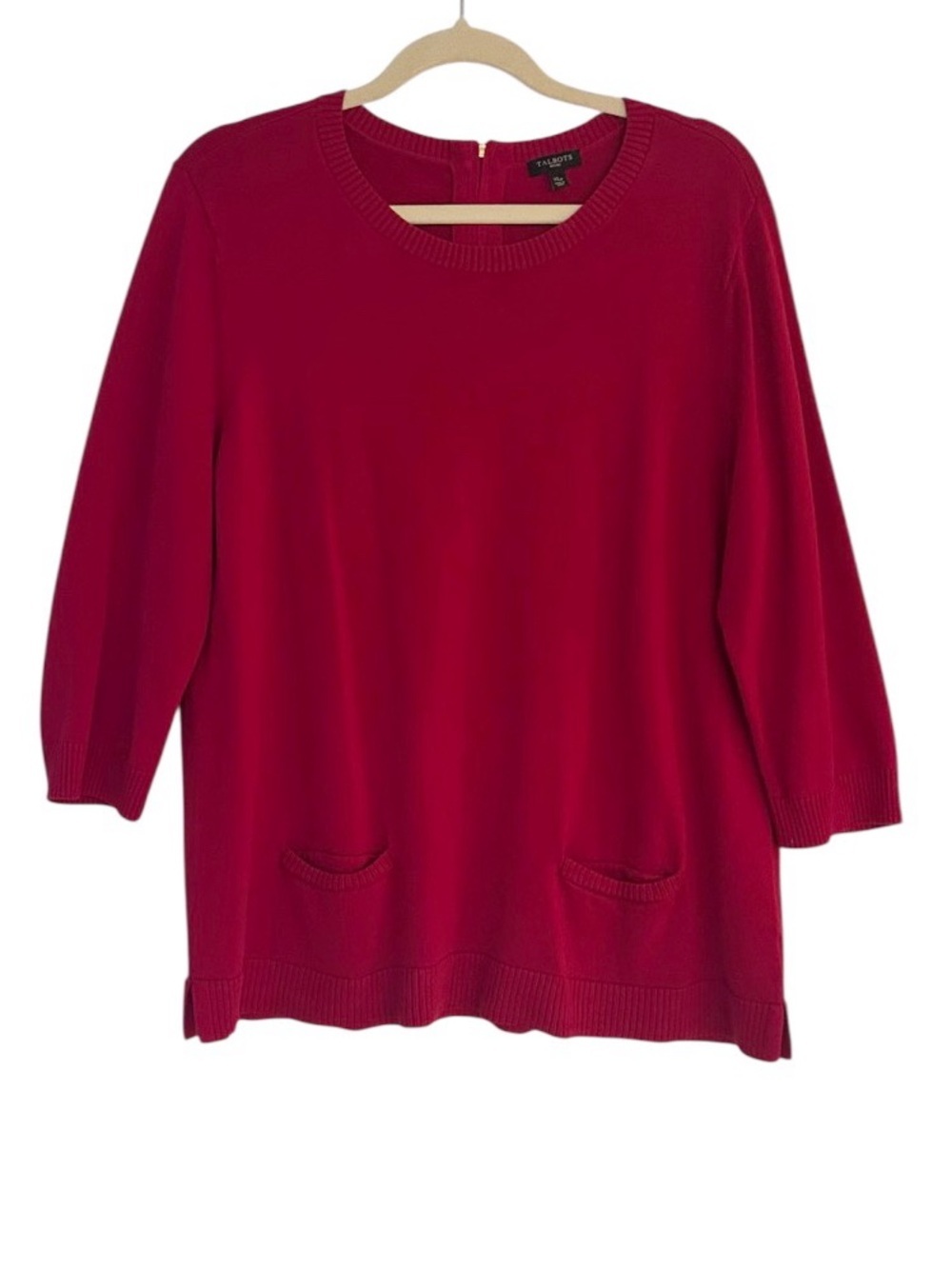 Talbots Sweater Size XL Petite Red Crewneck Cotton Rayon
